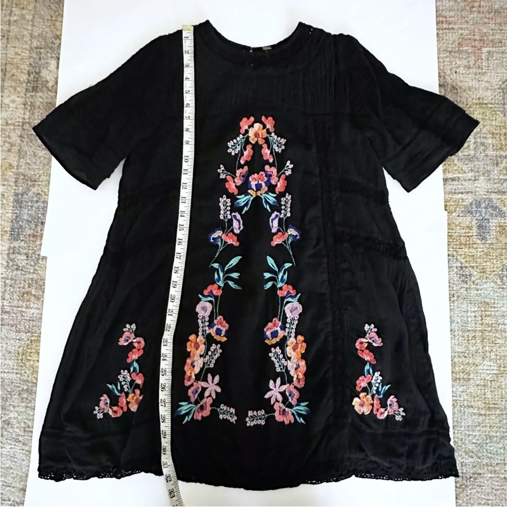 Free People Perfectly Victorian Black Embroidered Dress Short Sleeve - Picture 13 of 14